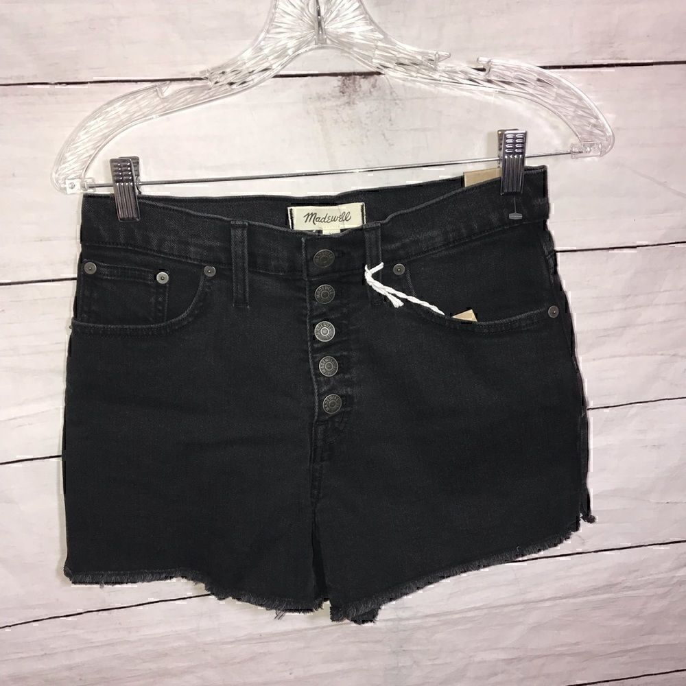 NEW Madewell High-Rise Denim Shorts in Black Frost: Button-Front Edition Size 26 - Picture 4 of 12